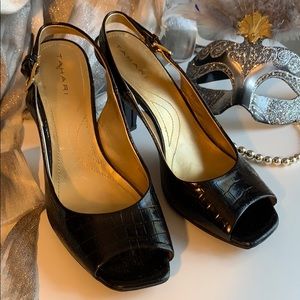 Tahari sling back open toe heels